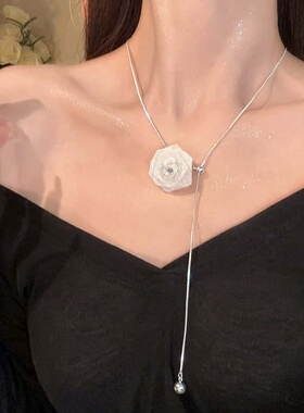 韩系闪钻网纱山茶花朵项链女2026新款高级感轻奢小众锁骨颈链配饰