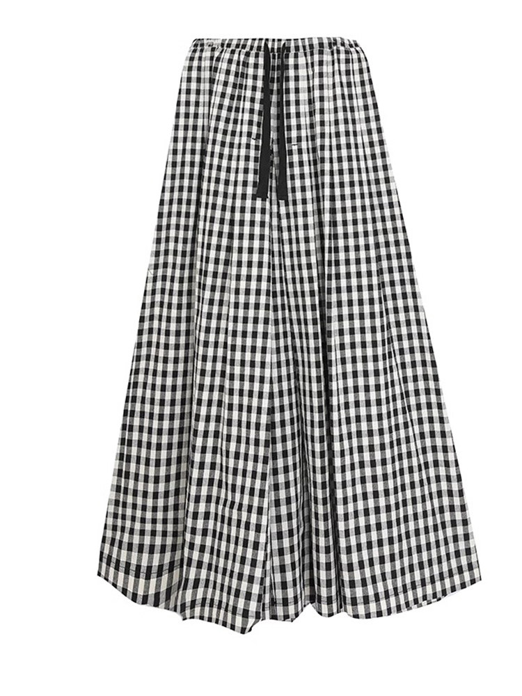 FOREIGN TRADE CLEARANCE LEAKAGE OF THE ORIGINAL BLACK AND WHITE PLAID WIDE-LEG CULOTTES WOMENS SUMMER ELASTIC WAIST LOOSE AND VERSATILE CASUAL PANTS