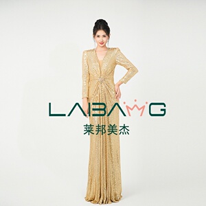 高端主持金色亮片晚礼服