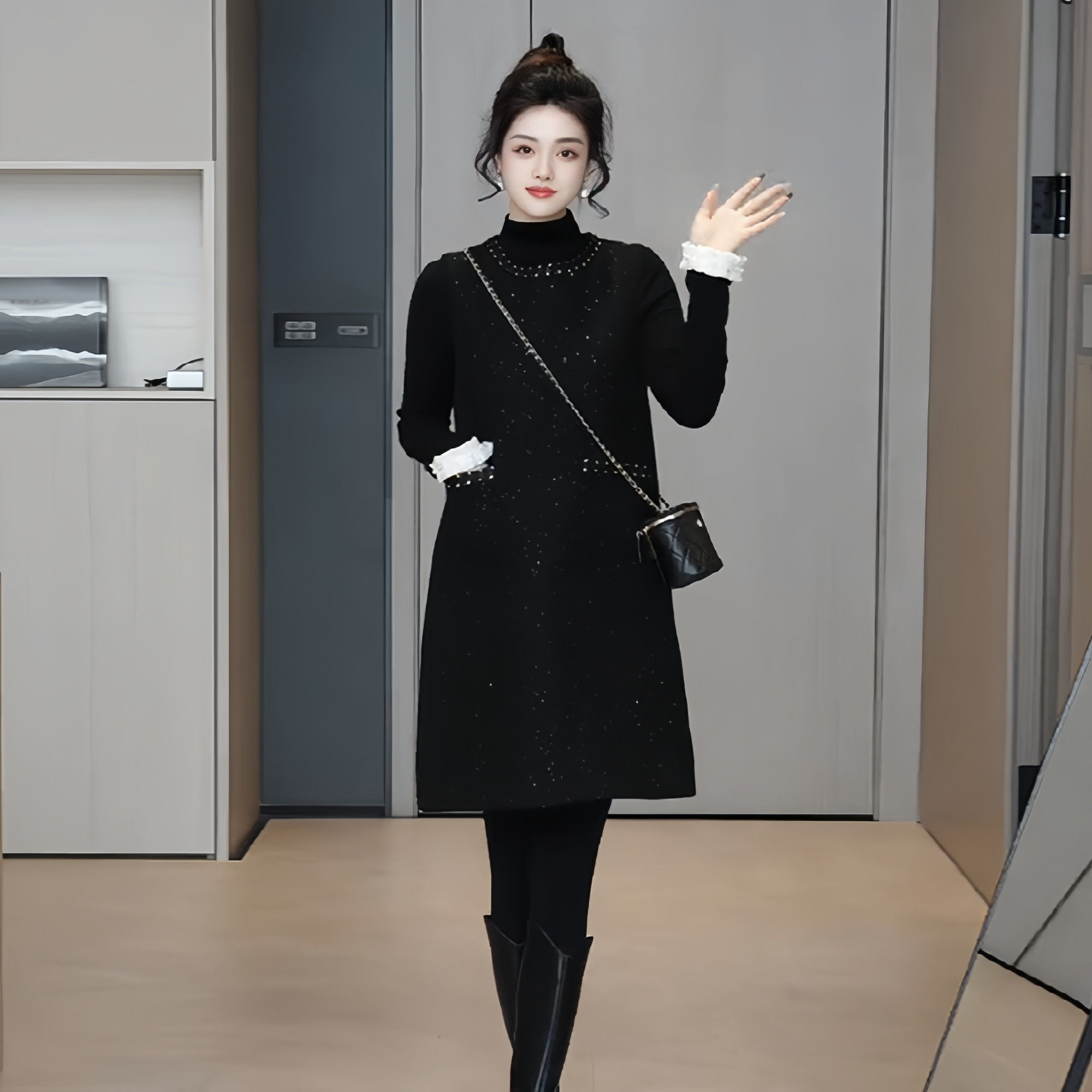 高级感小香风气质背心连衣裙2025年春秋新款重工显瘦马甲裙两件套