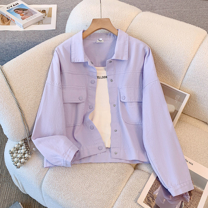 紫色牛仔外套女春秋休闲 百搭夹克2025新款宽松韩版小个子工装上