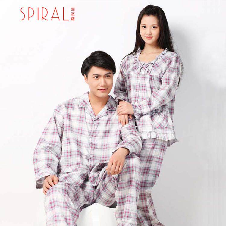 司派罗春季新品全棉男女睡衣 全棉直贡印花情侣套休闲家居服