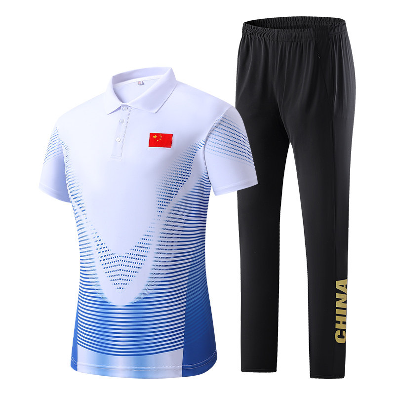 中国队休闲风运动套装男女夏季二件套透气比赛服训练服团队定制