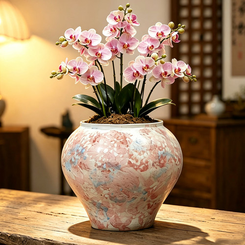 中式手绘轻奢陶瓷三角梅兰花花盆