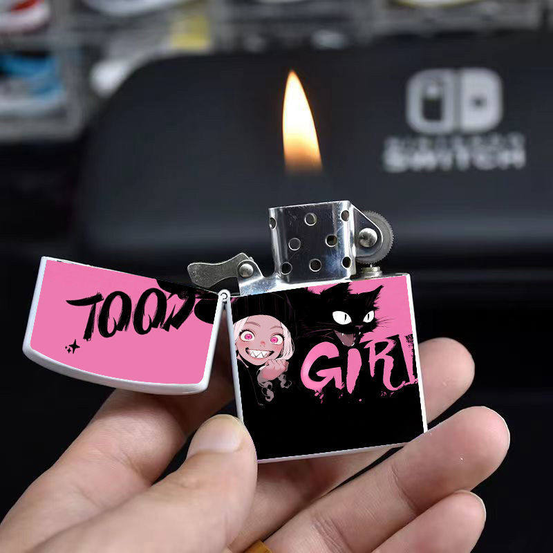 二次元动漫少女煤油打火机创意金属砂轮明火高颜值卡通送男友礼物