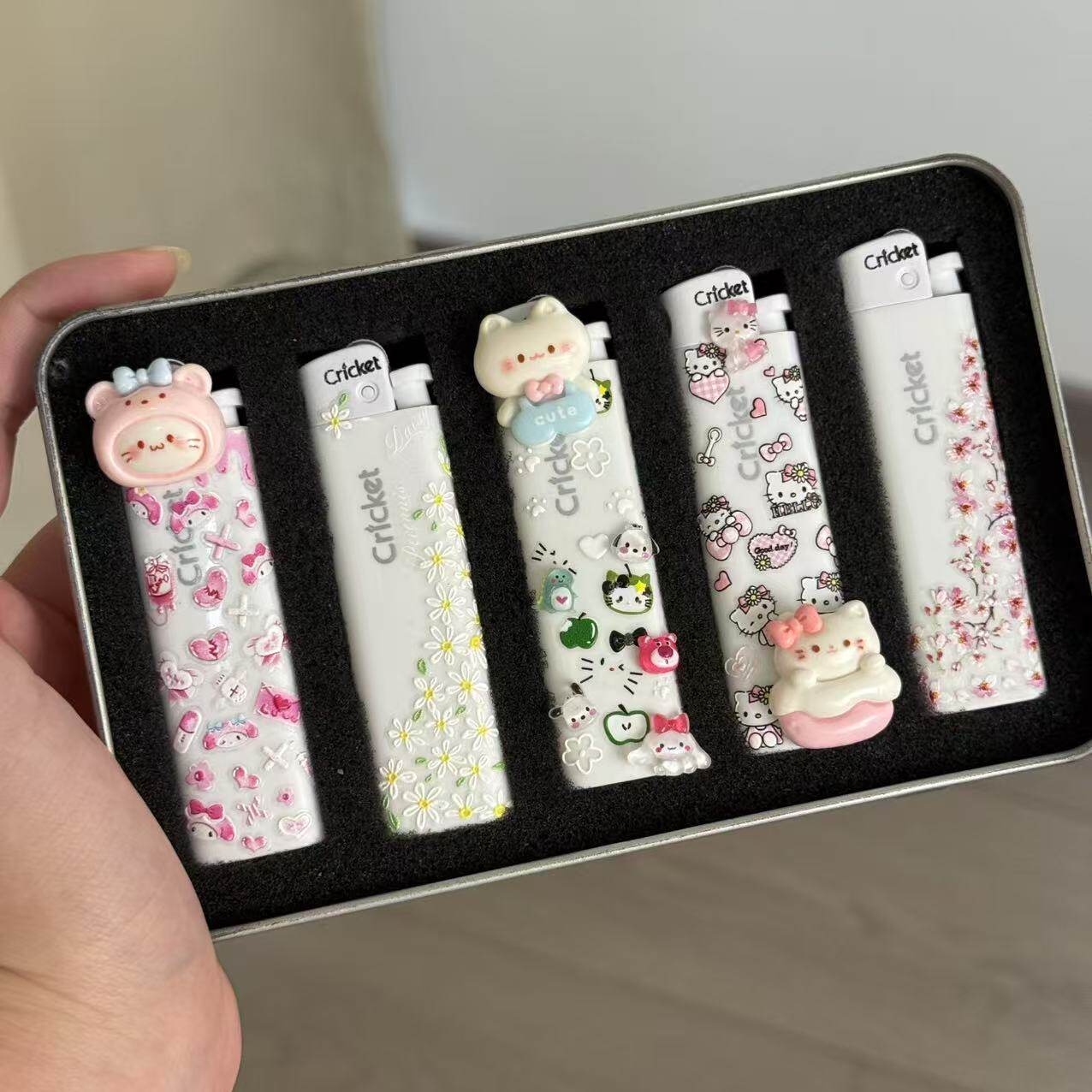正品草蜢砂轮打火机crecket原创手工diy凯蒂猫创意个性一次性明火