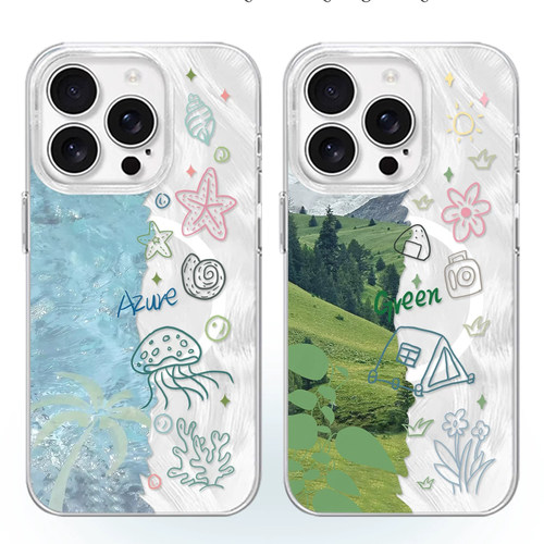 夏日风景涂鸦适用苹果17promax手机壳小清新iPhone16新款15plus可爱13/14羽纱12华为p70荣耀vivo小米红米OPPO