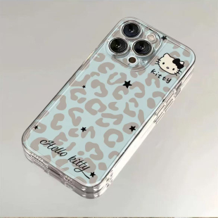 雾霾蓝豹纹kitty适用苹果16promax手机壳iPhone17可爱15个性 13创意14plus小众12华为p70荣耀vivo小米红米OPPO