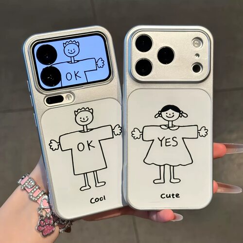 简笔男孩女孩适用苹果17promax情侣手机壳13可爱iPhone16新款15plus创意14全包12软华为p70荣耀OPPO小米vivo