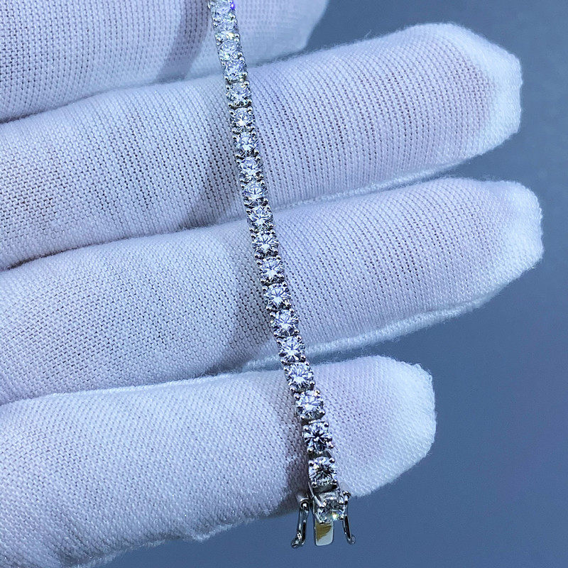 18K白金铂金经典四爪满钻网球手链10分培育钻石手链真钻排钻定制