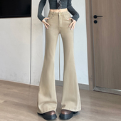 女卡其色显瘦拖地长裤 高腰微喇牛仔裤 女士显腿长 新款 2026春季