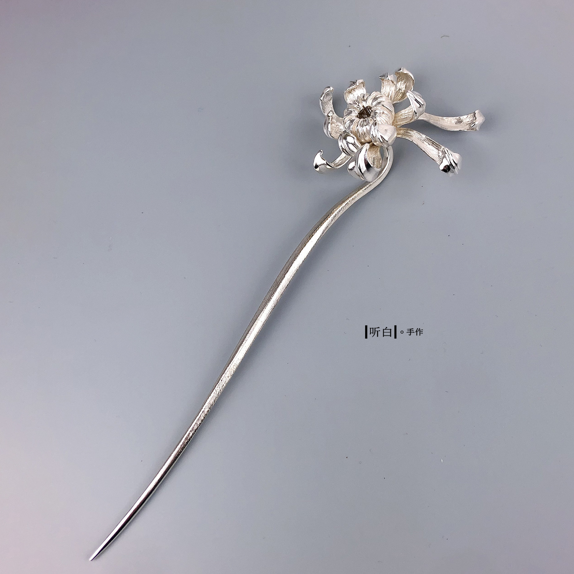 原创设计手工制作纯银发簪菊花簪子加粗簪直接盘发送礼