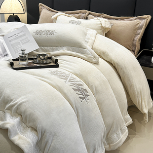 2025新款A类牛奶绒四件套冬季保暖珊瑚绒加绒加厚防静电床上用品