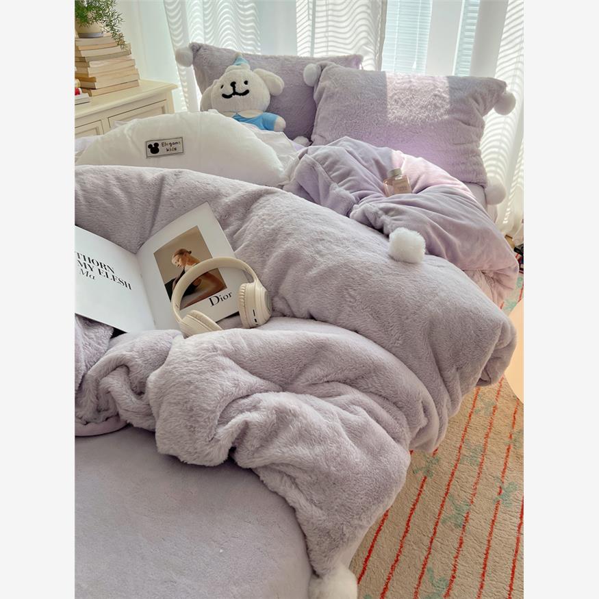 ins冬季绒加厚保暖四件套公主风双面毛绒珊瑚牛奶绒床单被套4