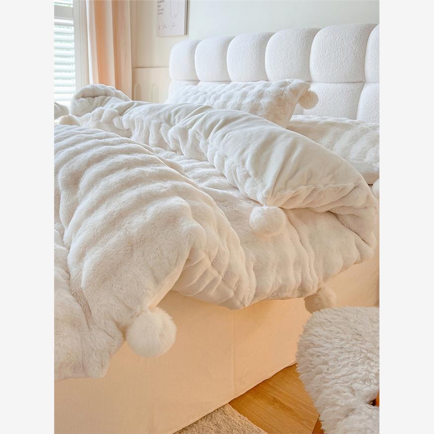 五号渡口|泡芙|韩式清新简约秋冬保暖加厚毛牛奶绒四件套球球