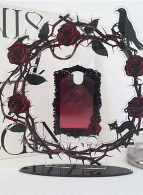 原创暗夜玫瑰插卡立牌明星爱豆粉丝周边照片小卡旋转相框亚克力