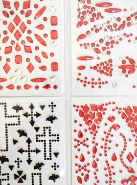 万圣节F4组合万圣节黑色红色钻石贴纸脸部黑暗造型蜘蛛图案