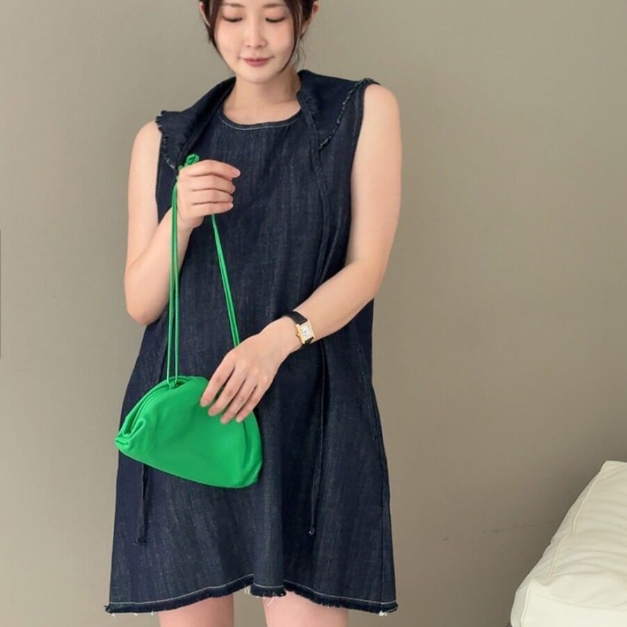 韩国chic2026夏季新品小个子气质圆领套头休闲背心牛仔连衣裙女裙