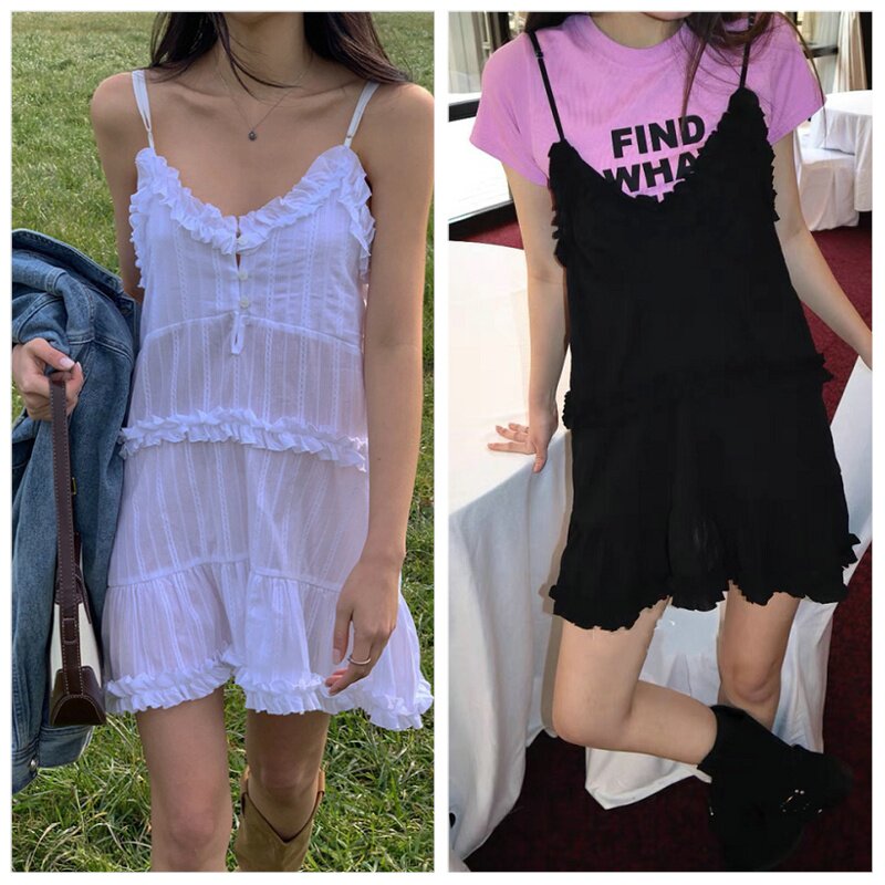 韩国chic2026夏季新品复古甜美百搭吊带连衣裙长裙小个子显瘦裙子