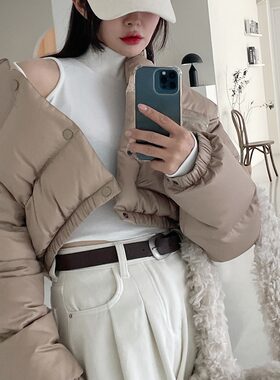 韩国chic2026秋冬新品拉链口袋短款棉服外套时尚宽松百搭开衫女