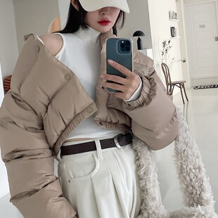 韩国chic2026秋冬新品拉链口袋短款棉服外套时尚宽松百搭开衫女
