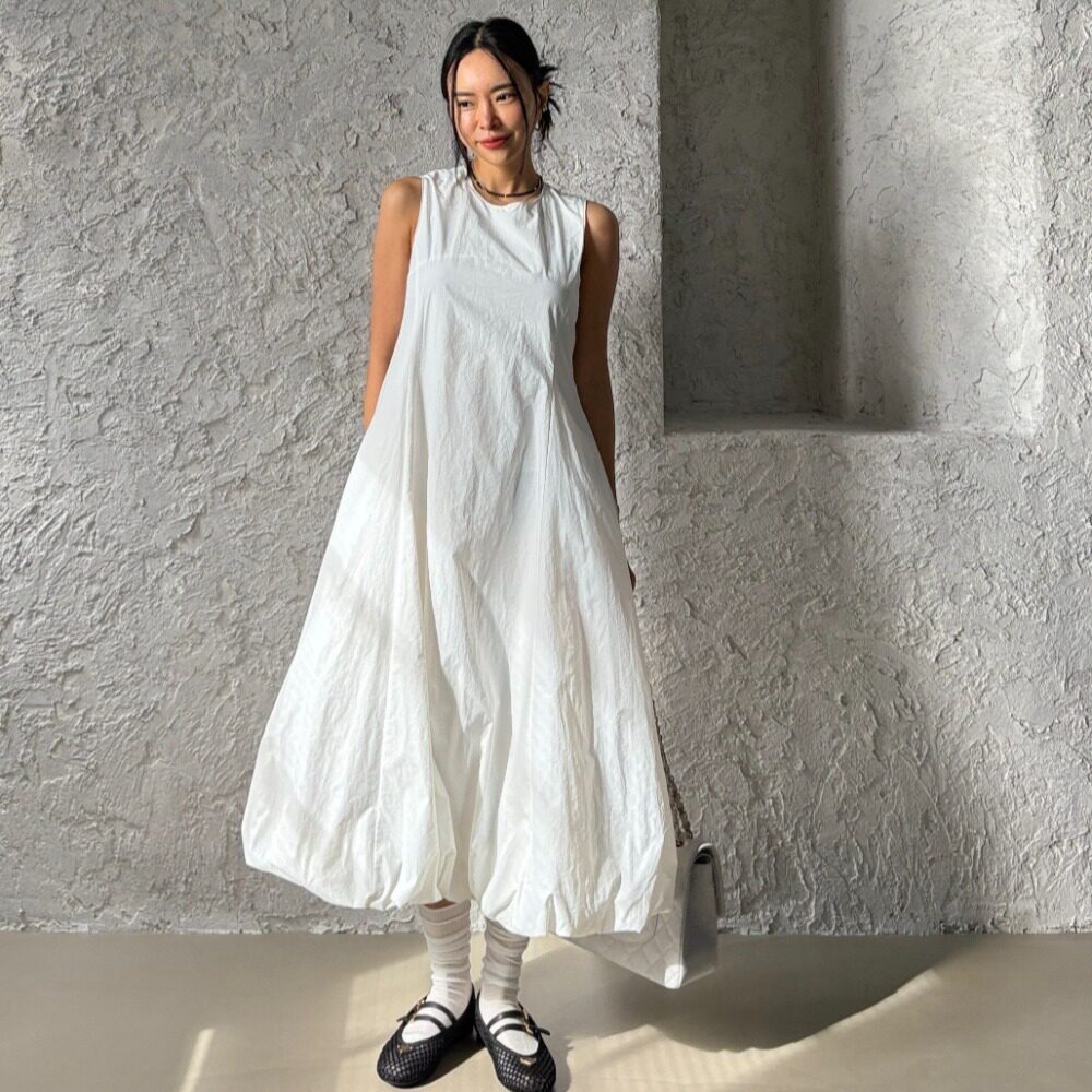 chic韩国夏季新款泡泡裙子白色显瘦连衣裙女2026新品中长款裙子女