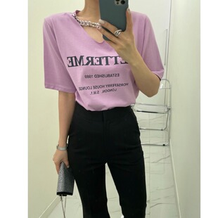 韩国Chic百搭链条印花T恤宽松显瘦套头百搭短袖2026夏季新品上衣