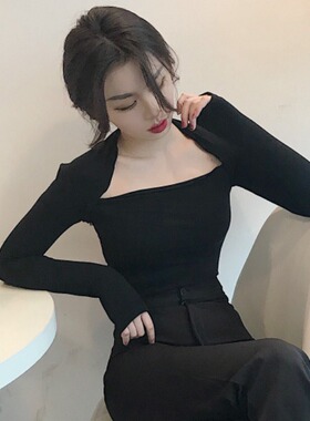 挂脖方领打底衫薄款2019春季新款韩版chic显瘦T恤百搭基础款上衣