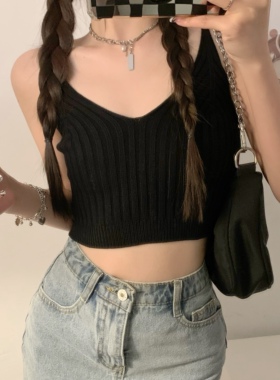 辣妹爵士舞上衣冰淇淋内搭V领短款小心机打底无袖针织背心外穿