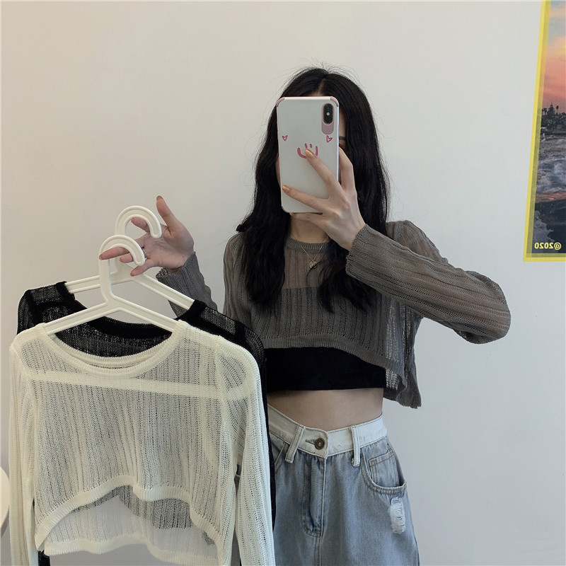 jazz上衣服装女镂空衫夏短款高腰露脐长袖女爵士舞罩衫防嗮衫辣妹