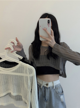 jazz上衣服装女镂空衫夏短款高腰露脐长袖女爵士舞罩衫防嗮衫辣妹