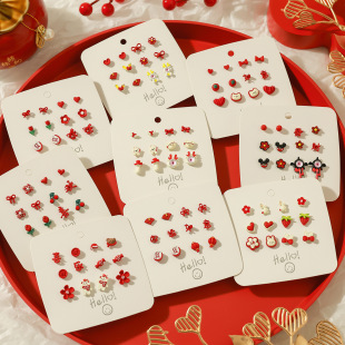 2025新年款 中国风喜庆耳环女生过年发财耳饰 红色S925银针耳钉套装