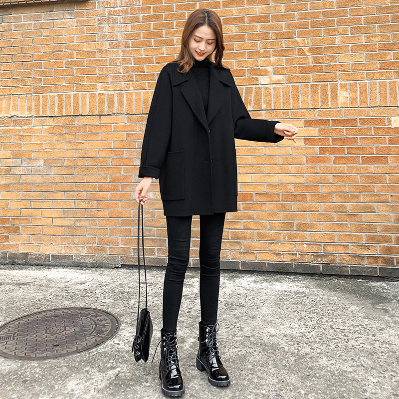 黑色西装领双面羊绒呢大衣韩版2025新款女装秋冬中长款毛呢外套女