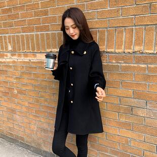 黑色百搭双面羊绒大衣女中长款2025春秋新款修身显瘦羊毛呢子外套