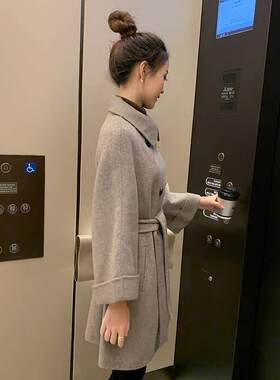 时尚减龄双面羊绒呢大衣女中长款