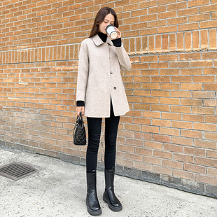 暗扣翻领双面羊绒呢子大衣韩版2025新款女装秋冬中长款毛呢外套女