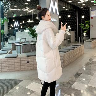 白色加厚白鸭绒保暖羽绒服女中长款2024年冬季新款小个子连帽外套