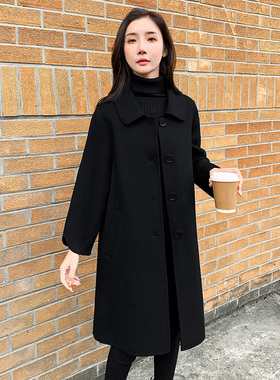 黑色高端双面羊绒呢子大衣中长款女2025新款秋冬韩版翻领毛呢外套