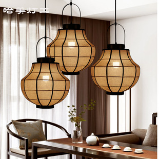 灯具 哈美灯工禅意吊灯麻布艺餐厅火锅店大堂茶室茶楼饭店大厅日式