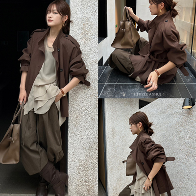 .THREE三姐妹-典重现～高级感中长款气质外套风衣(配腰带)15313-1
