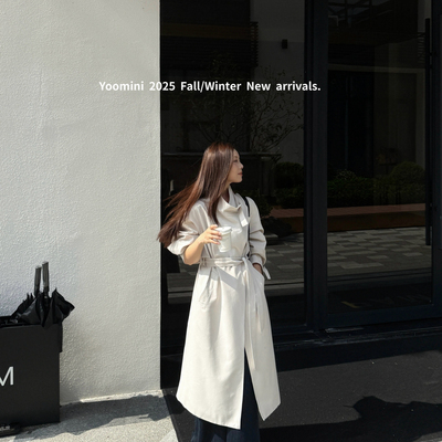 YOOMINI-练廓形通勤经典长外套2025秋上新风衣(配腰带)Y10782-LH