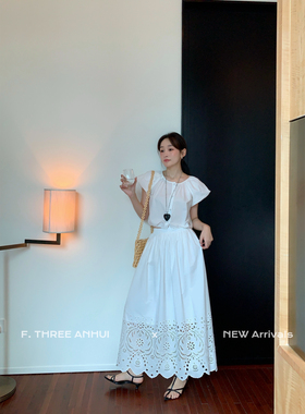 F.THREE三姐妹-风设计感两件套法式别致镂空小衫+半身裙套装19901