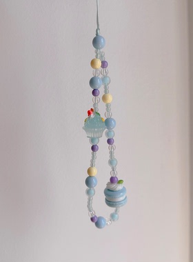 蓝色手机链蛋糕冰淇淋甜品夏天挂绳马卡龙小众原创挂件挂链个性新