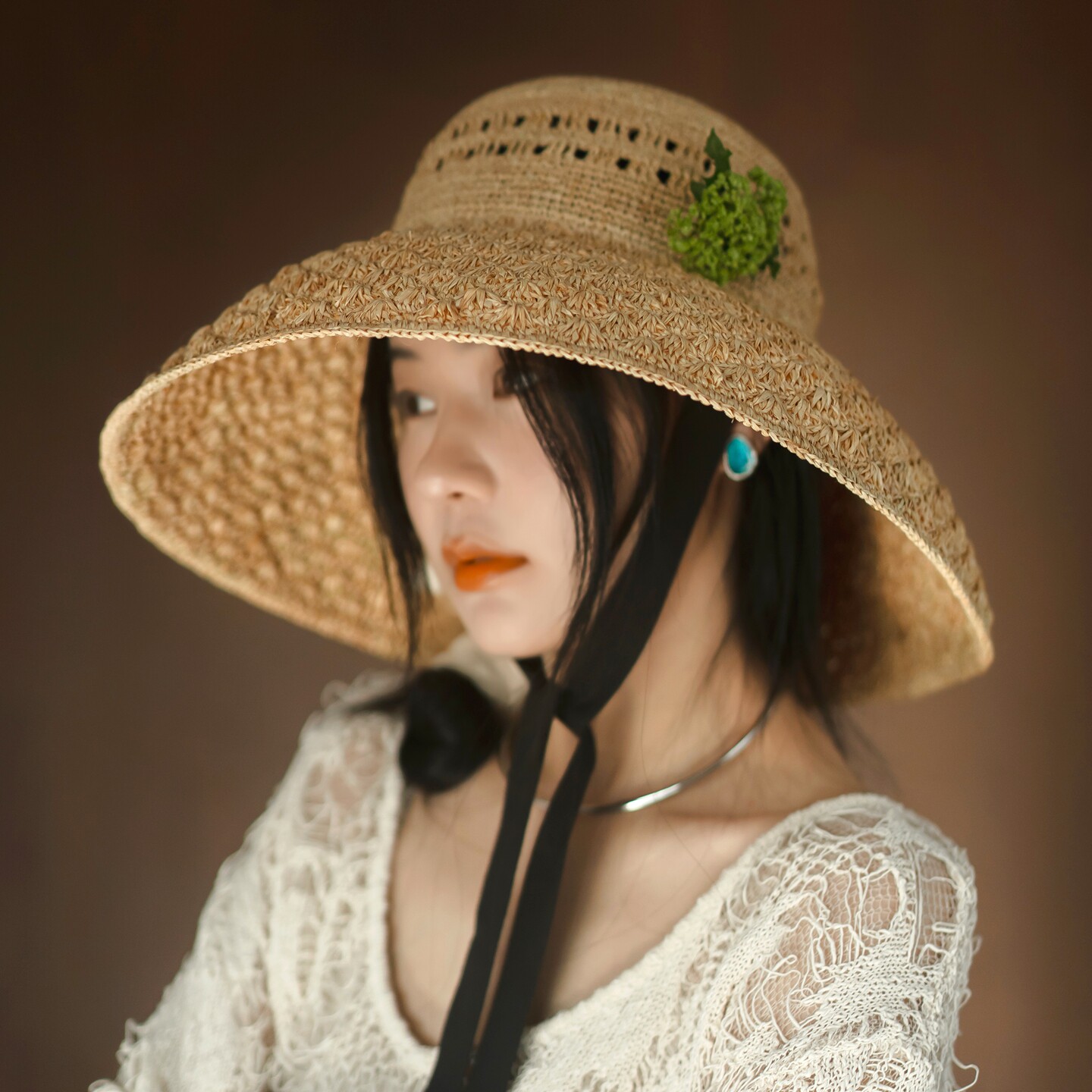 浪漫风手工拉菲草大檐出游遮阳帽