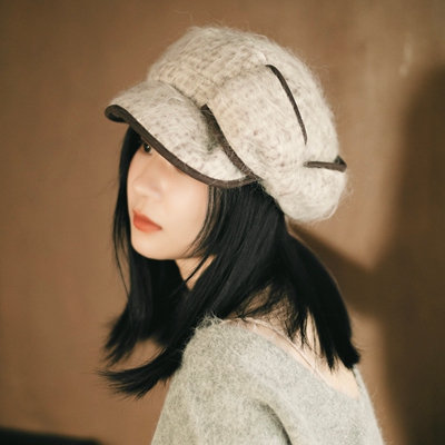 秋冬羊驼长毛蝴蝶结氛围感鸭舌帽