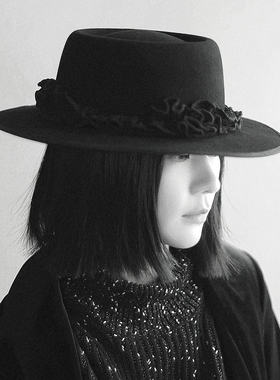 MING 黑暗之花 l 澳洲细羊毛帽胚天花板黑色原创法式平顶帽毡帽