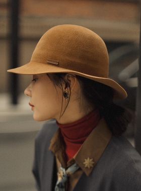 MING 捷克新浪潮 l 兔毛圆头平檐礼帽毡帽秋冬可调节盆帽渔夫帽