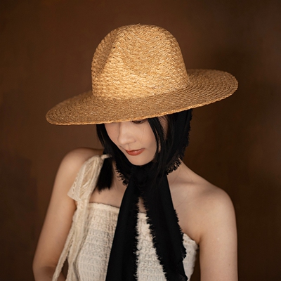 设计师款编织细麦草春夏平顶帽