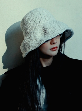 MING 冬日芬芳2025 l 升级版日本纱线手工复古白色花苞渔夫帽折叠