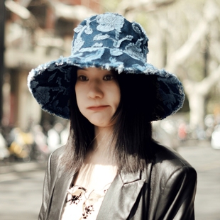 MING 早秋尝新四季 能戴限量妖娆牛仔毛边渔夫帽宽檐遮阳 万花筒